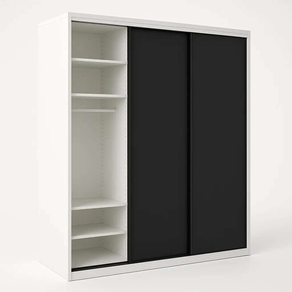 Vaatekaappi Liukuovellinen Valkoinen/Musta 200x150x60 cm
