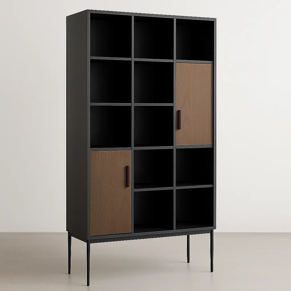 Vitriinikaappi Korkea Musta/Ruskea MDF/Metalli 180x90x30 cm