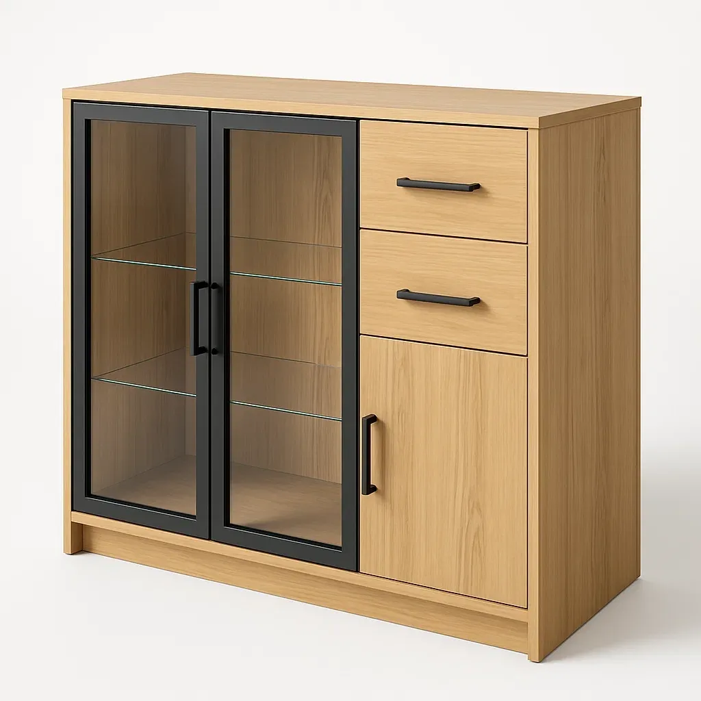 Vitriinikaappi Tammi Lasihyllyt Musta Ovenkehys 120x80x40 cm