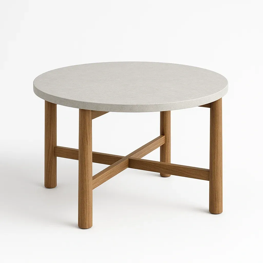 Puutarhan sohvapöytä Pyöreä MDF-kansi Tammi Jalat Harmaa 80 cm