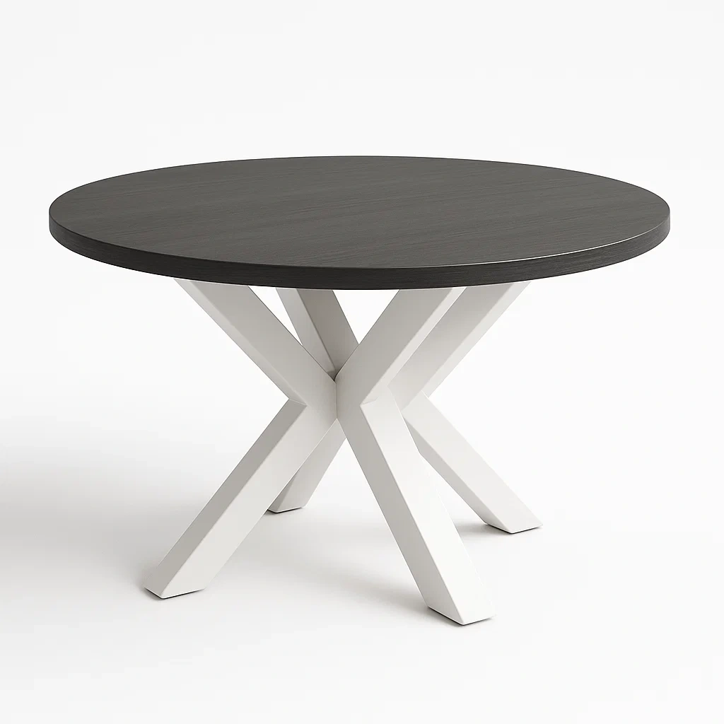 Puutarhapöytä Pyöreä MDF Teräsjalat Musta/Valkoinen halkaisija120 cm