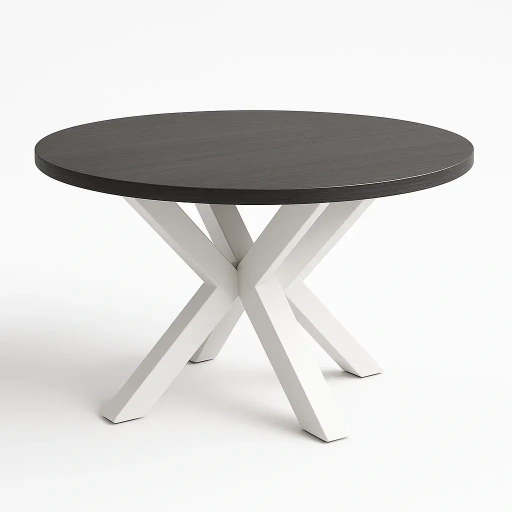 Puutarhapöytä Pyöreä MDF Teräsjalat Musta/Valkoinen halkaisija120 cm