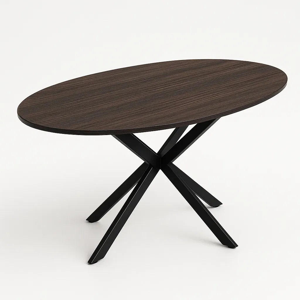 Puutarhapöytä Ovaali Puuviilu Metallijalat Tummanruskea/Musta 180x100x75 cm