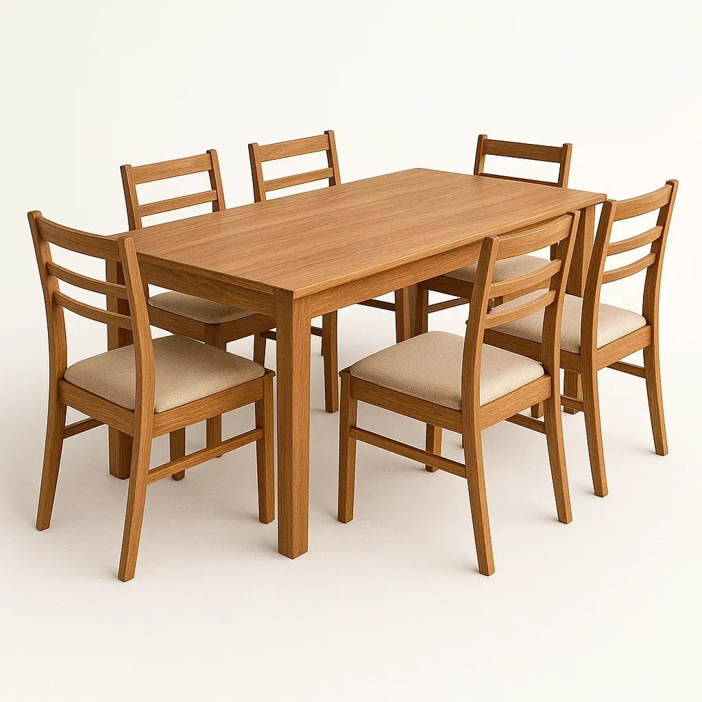 Puutarhapöytä ja tuolisetit Pöytä ja 6 Tuolia Täysi Puu Beige Kangas