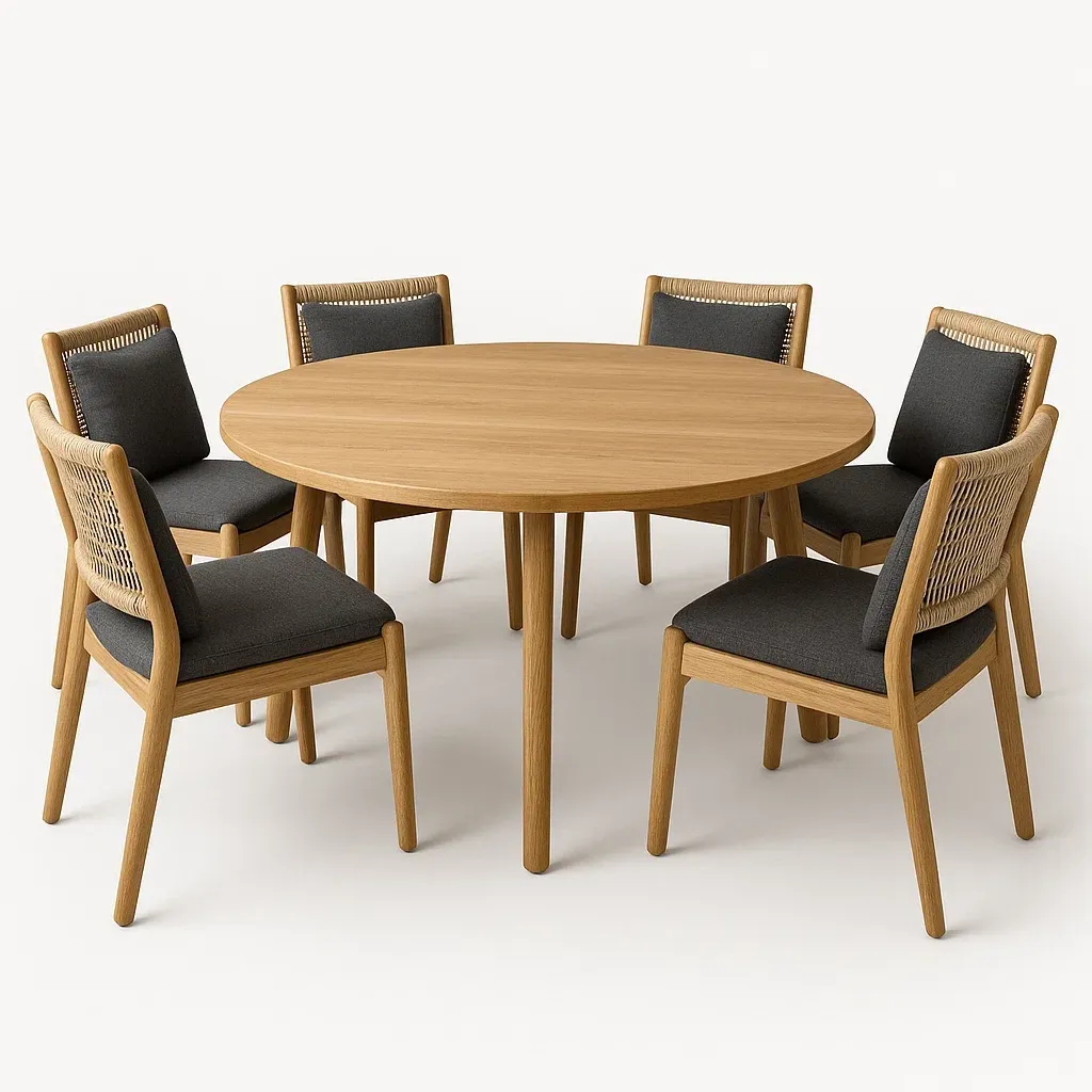 Puutarhapöytä ja tuolisetit Pyöreä Ruokapöytä ja 6 Tuolia Setti Puu/Harmaa Kangas