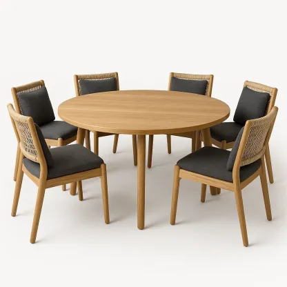 Puutarhapöytä ja tuolisetit Pyöreä Ruokapöytä ja 6 Tuolia Setti Puu/Harmaa Kangas