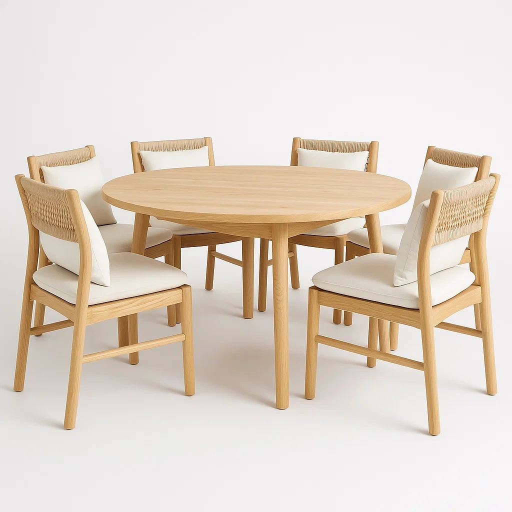 Puutarhapöytä ja tuolisetit Pyöreä Pöytä ja 6 Tuolia Puu/Puuvilla Pyökki/Valkoinen