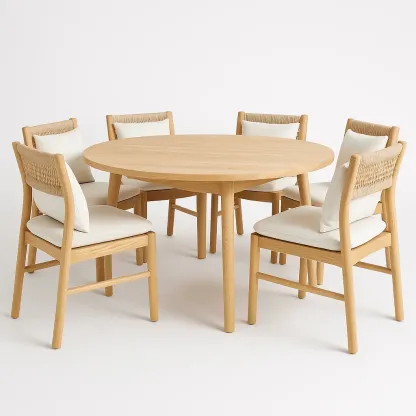 Puutarhapöytä ja tuolisetit Pyöreä Pöytä ja 6 Tuolia Puu/Puuvilla Pyökki/Valkoinen