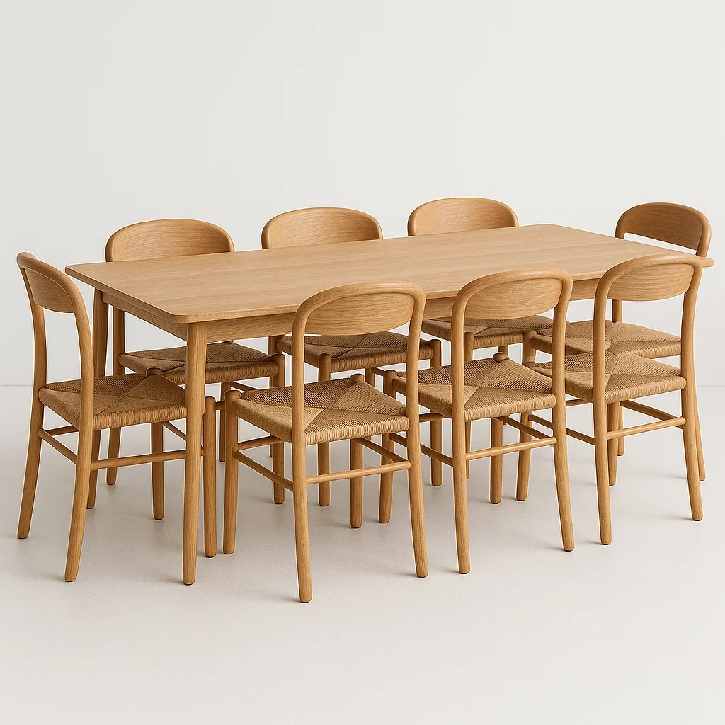 Puutarhapöytä ja tuolisetit Massiivipuinen Ruokapöytä ja 8 Tuolia Setti 150x90x75 cm Luonnonväri