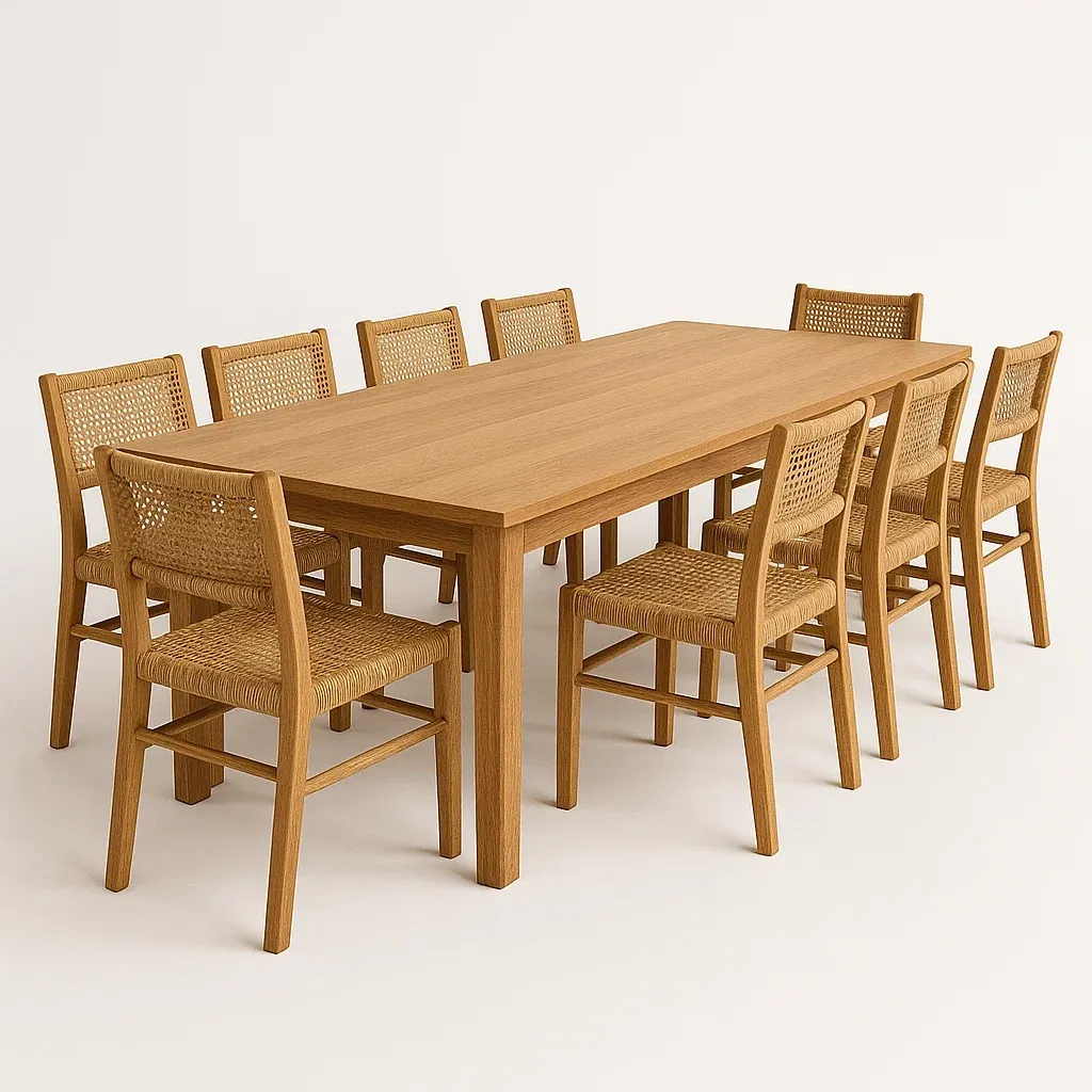 Puutarhapöytä ja tuolisetit Massiivipuinen 9 Tuolilla Suorakulmainen 200x100x75 cm Rottinkiistuin