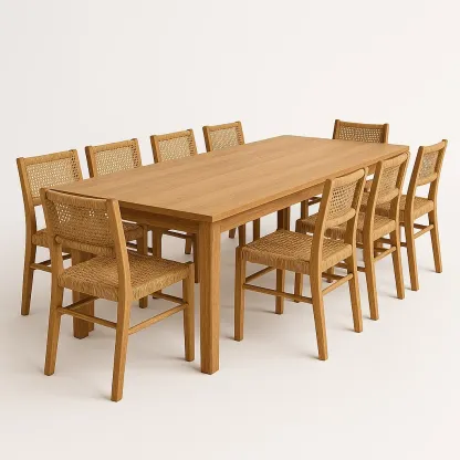 Puutarhapöytä ja tuolisetit Massiivipuinen 9 Tuolilla Suorakulmainen 200x100x75 cm Rottinkiistuin