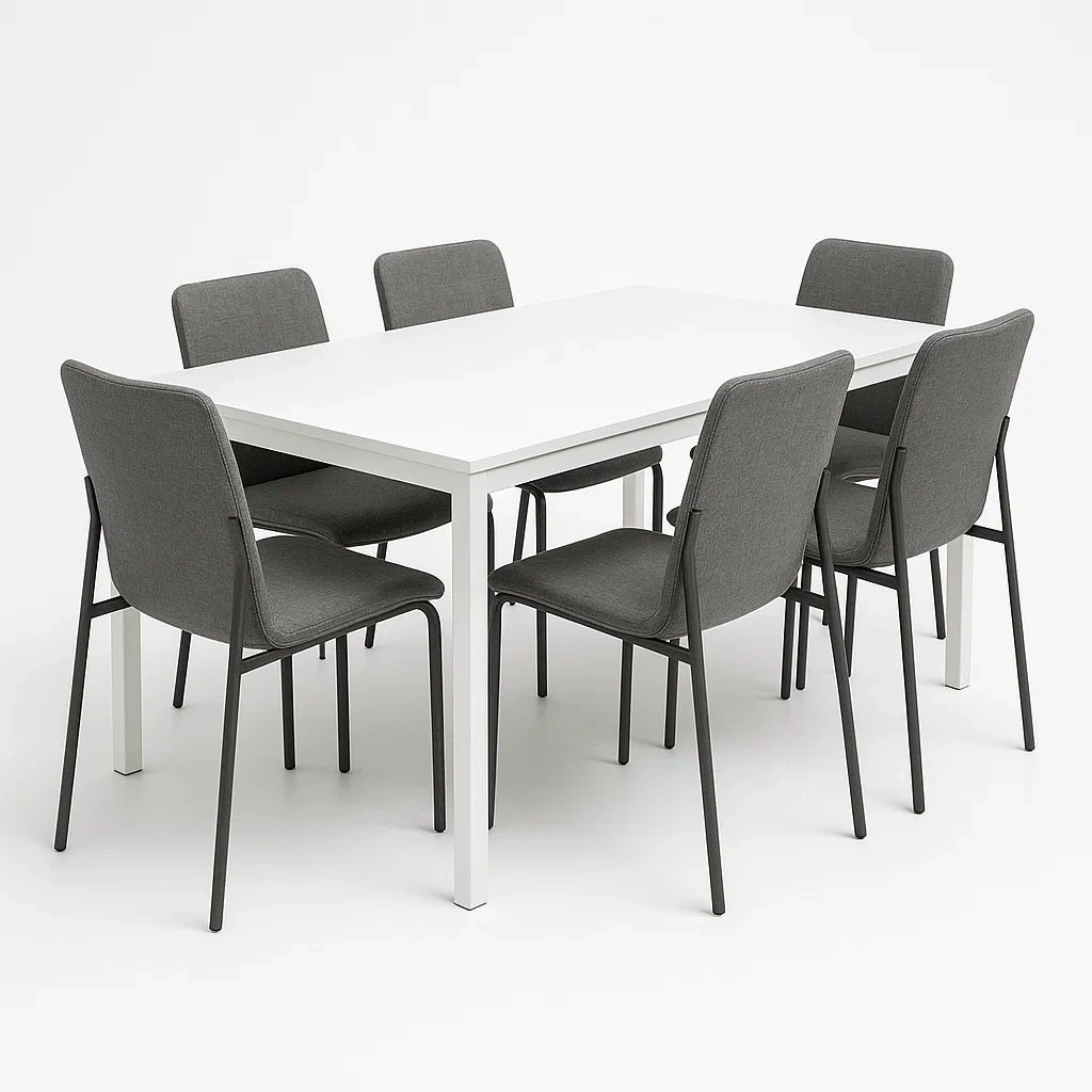 Puutarhapöytä ja tuolisetit Pöytä 6 Tuolia Valkoinen MDF/Metalli Harmaa Kangas 150x85x75 cm