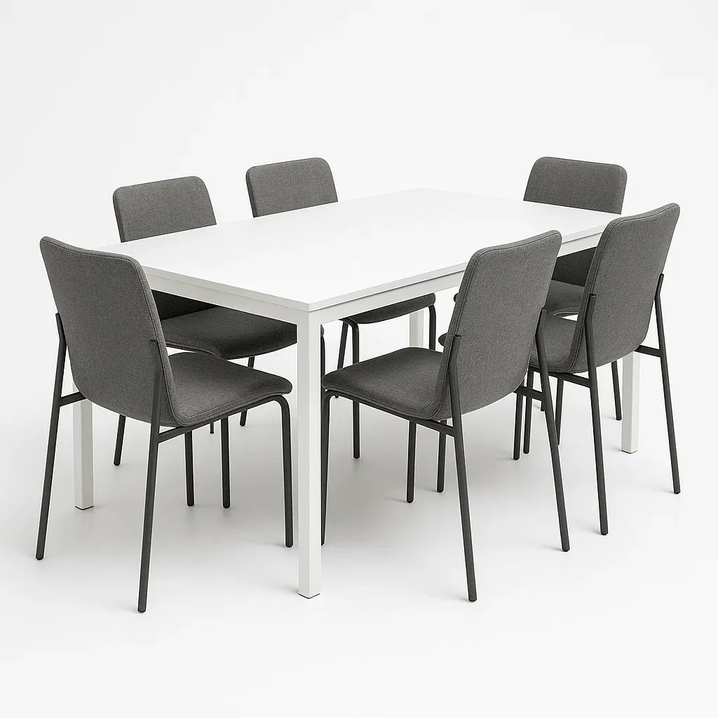 Puutarhapöytä ja tuolisetit Pöytä 6 Tuolia Valkoinen MDF/Metalli Harmaa Kangas 150x85x75 cm