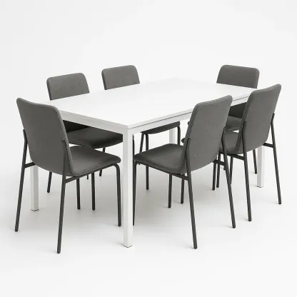 Puutarhapöytä ja tuolisetit Pöytä 6 Tuolia Valkoinen MDF/Metalli Harmaa Kangas 150x85x75 cm