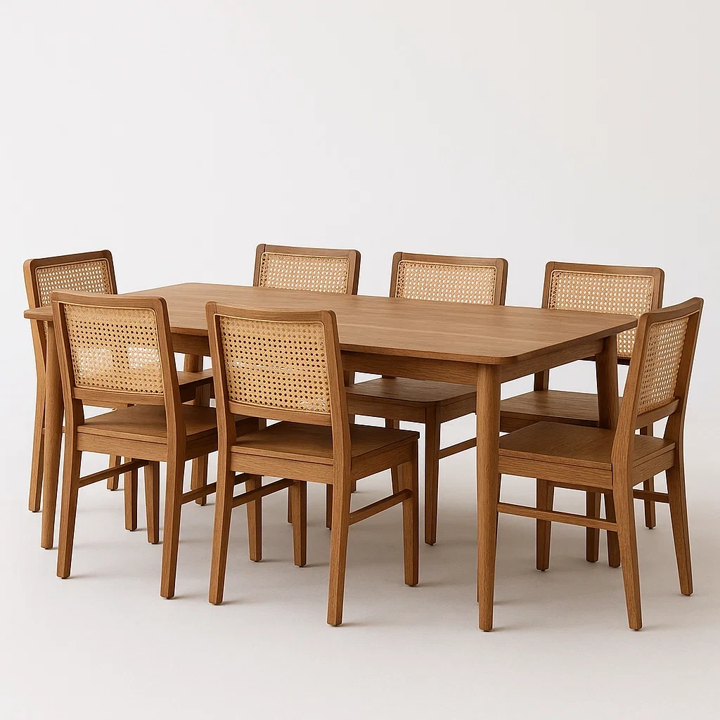 Puutarhapöytä ja tuolisetit Massiivipuu Ruokapöytä ja 7 Tuolia Setti 150 cm Rottinkiset Selkänojat