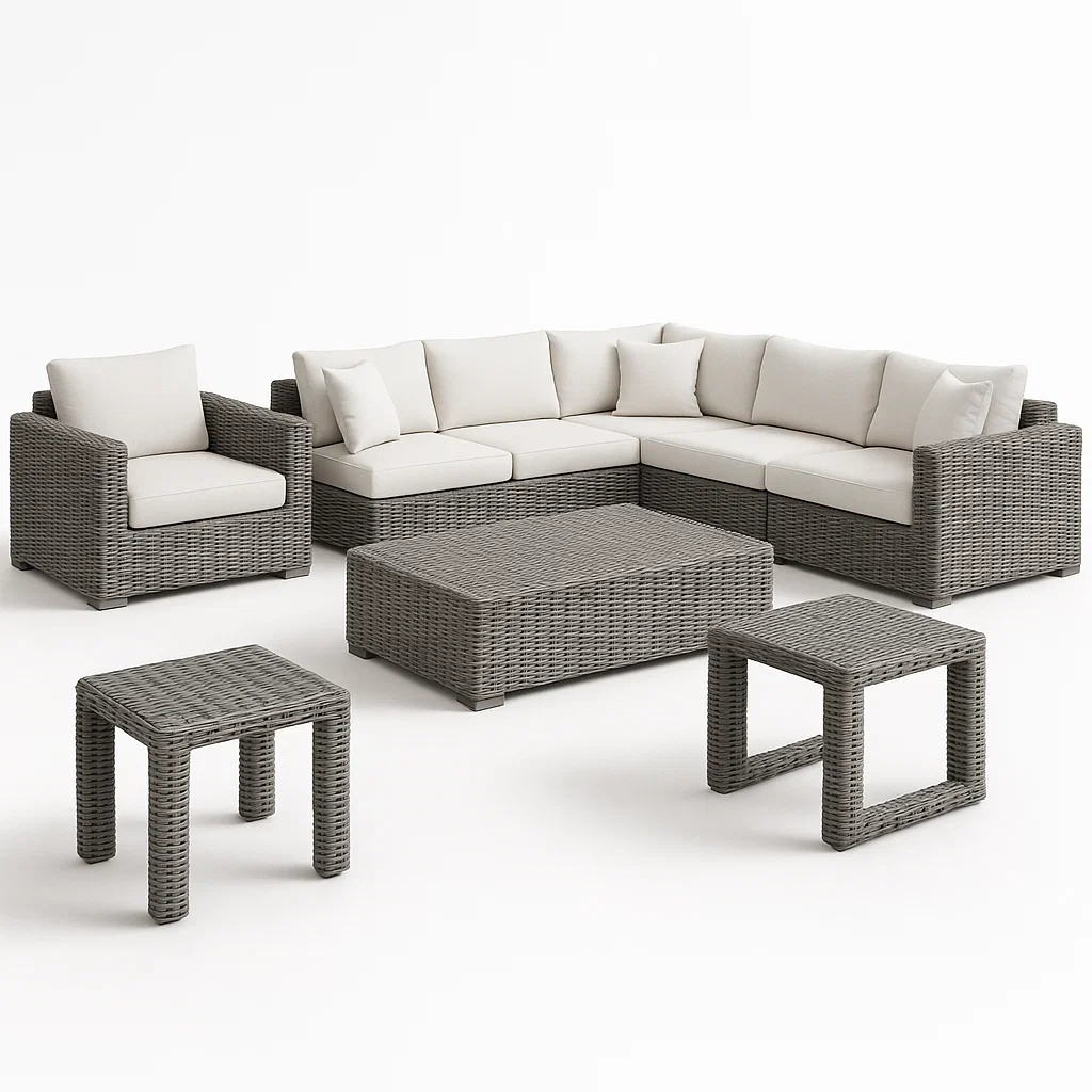 Puutarhasohvasetit Polyrottinki Kulmamoduuli Pöytä Jakkarat Beige/Harmaa