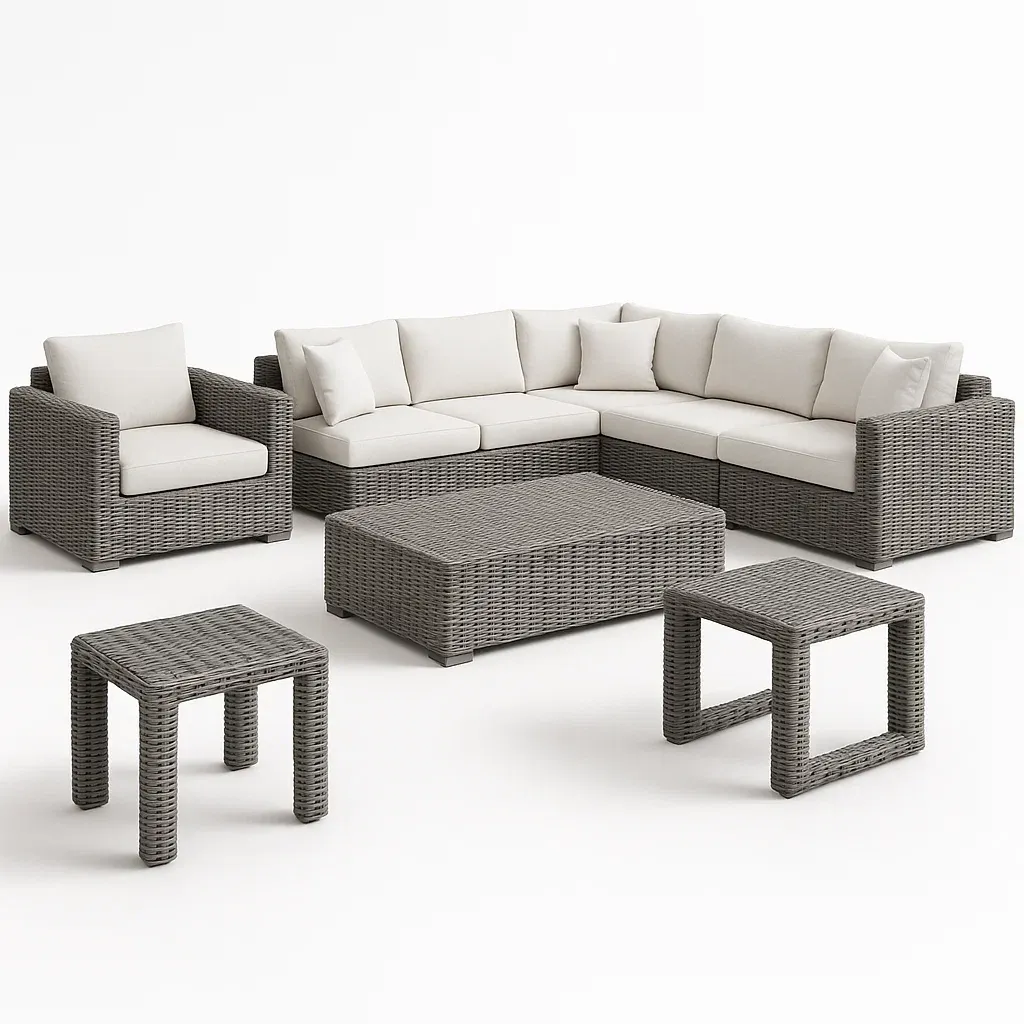 Puutarhasohvasetit Polyrottinki Kulmamoduuli Pöytä Jakkarat Beige/Harmaa