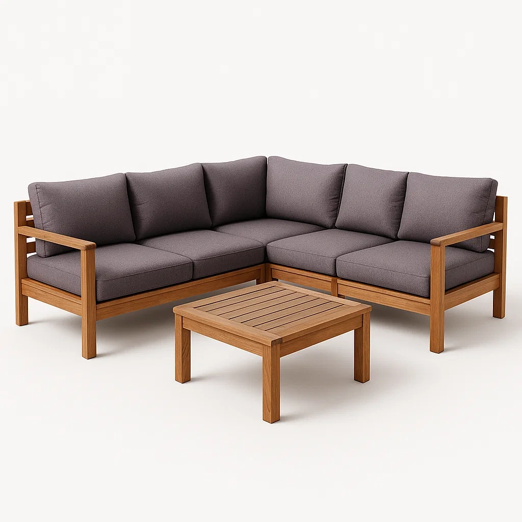 Puutarhasohvasetit Kulmasohvasarja Puurunko Polyesterityynyillä Harmaa 5 Istuinta