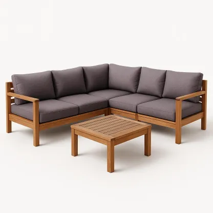 Puutarhasohvasetit Kulmasohvasarja Puurunko Polyesterityynyillä Harmaa 5 Istuinta