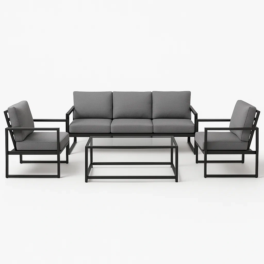 Puutarhasohvasetit Teräksinen Ulkokalustesetti 3-Istuttava Sohva ja 2 Nojatuolia Harmaa