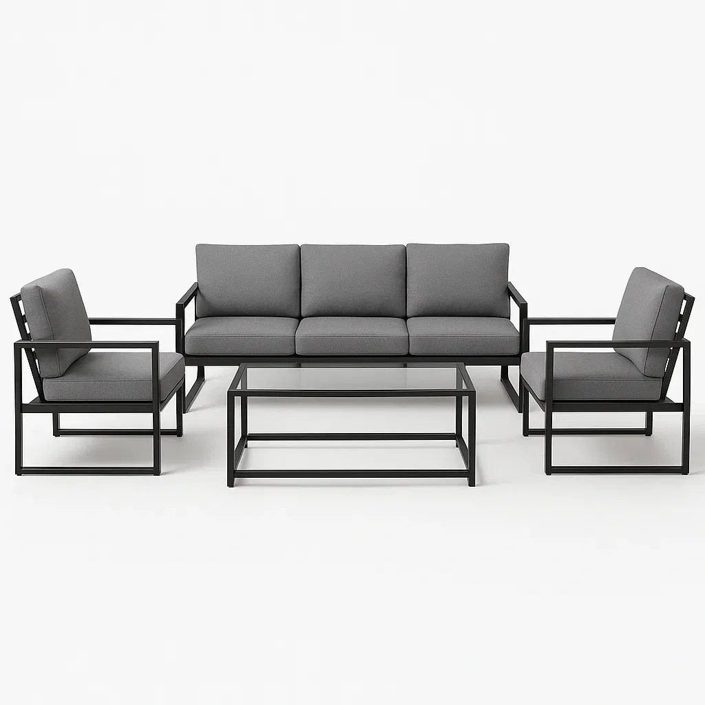 Puutarhasohvasetit Teräksinen Ulkokalustesetti 3-Istuttava Sohva ja 2 Nojatuolia Harmaa