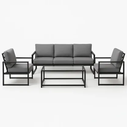 Puutarhasohvasetit Teräksinen Ulkokalustesetti 3-Istuttava Sohva ja 2 Nojatuolia Harmaa