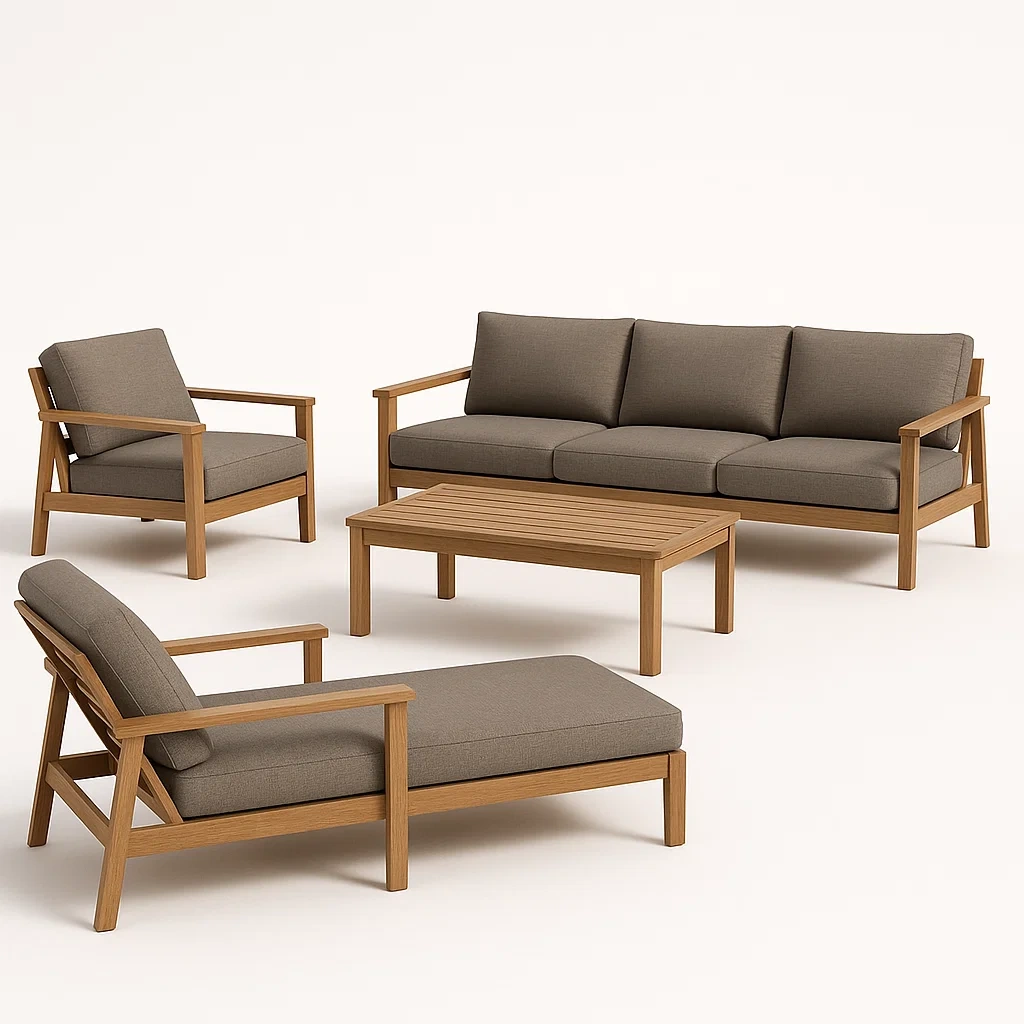 Puutarhasohvasetit Puutarhakalustesetti 3-Istuttava Sohva/Nojatuoli/Lepotuoli/Pöytä Puu/Teräs/Polyesterikangas Ruskea