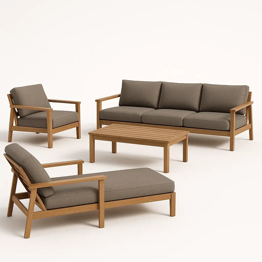 Puutarhasohvasetit Puutarhakalustesetti 3-Istuttava Sohva/Nojatuoli/Lepotuoli/Pöytä Puu/Teräs/Polyesterikangas Ruskea