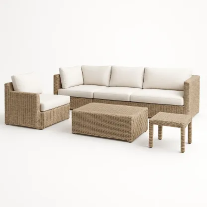 Puutarhasohvasetit Polyrottinki Beige/Puuvilla Polyesteri