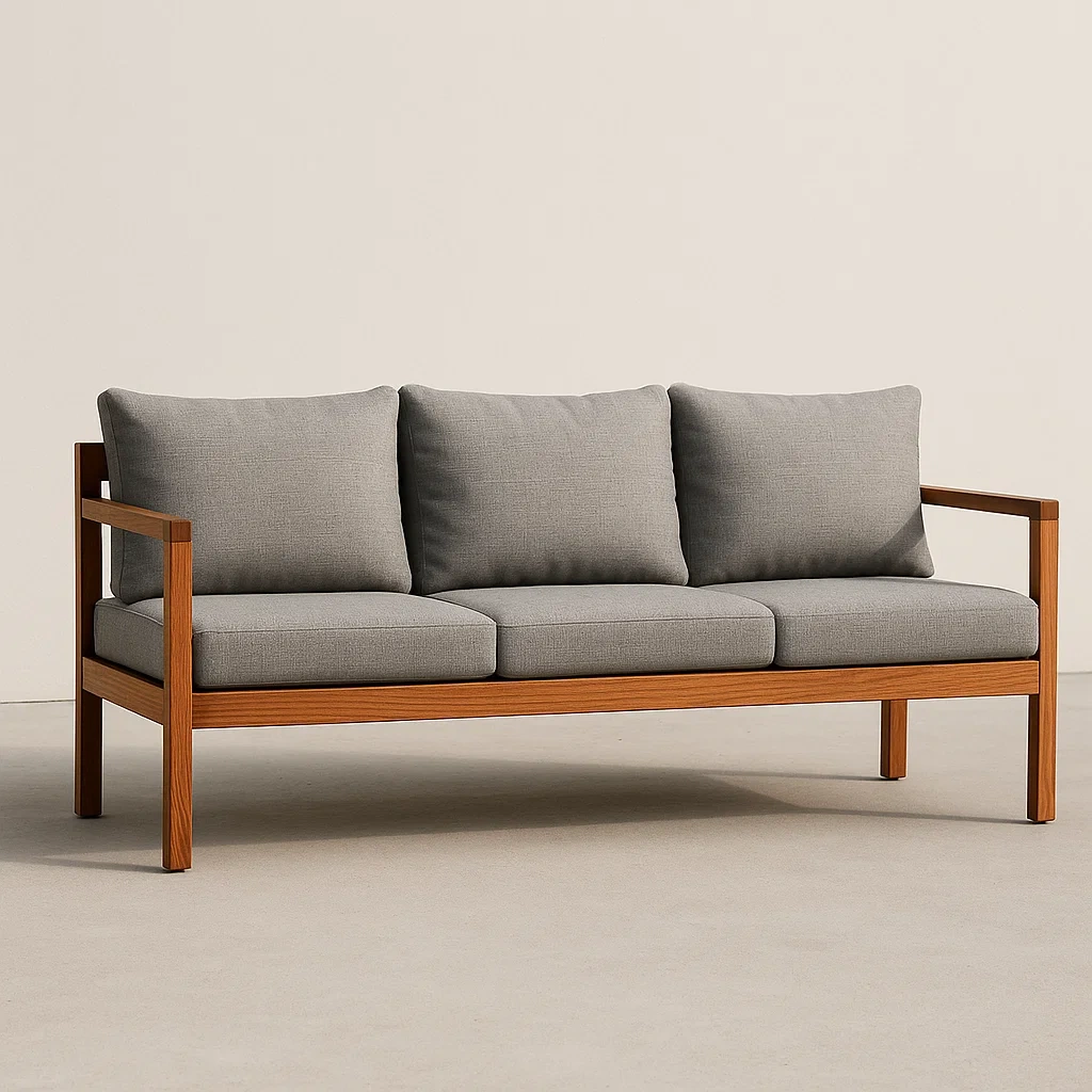 Puutarhasohvat Kolmen Istuttava Sohva Pellavasekoitteella Puurunko Harmaa