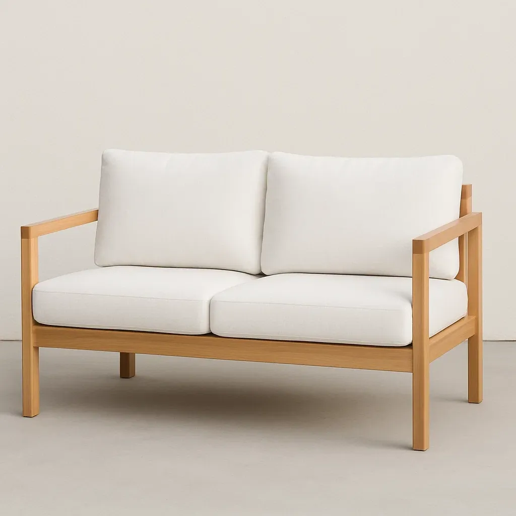 Puutarhasohvat Kaksipaikkainen Sohva Valkoiset Pehmusteet Puurunko