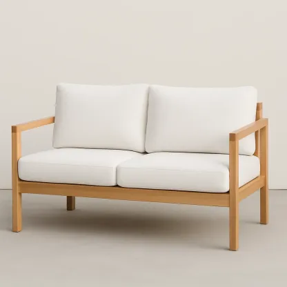 Puutarhasohvat Kaksipaikkainen Sohva Valkoiset Pehmusteet Puurunko