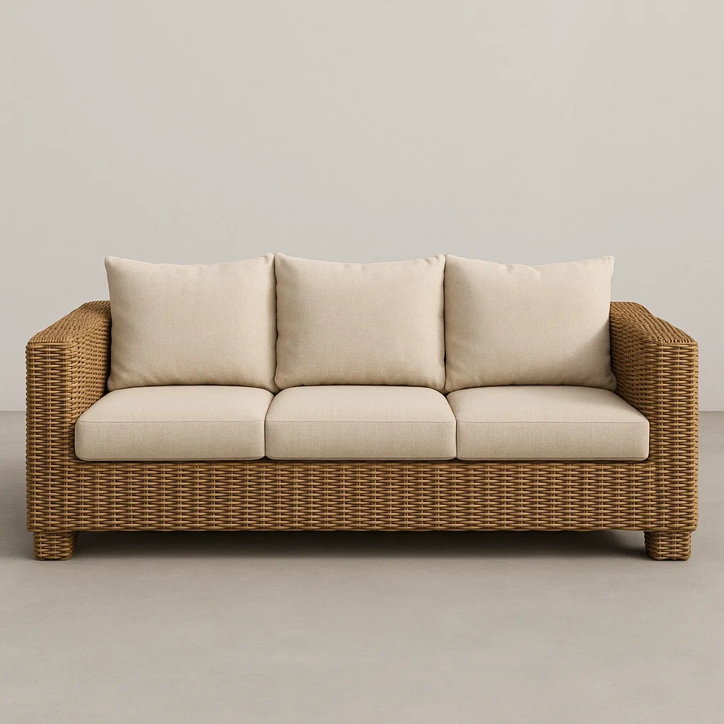 Puutarhasohvat Kolmen Istuttava Sohva Polyrottinki Beige Pehmusteet 200cm