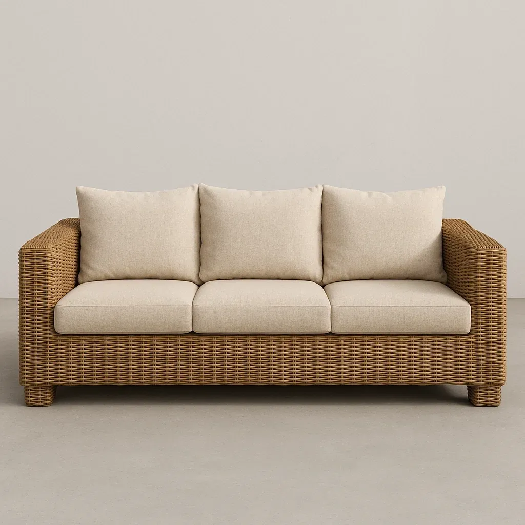 Puutarhasohvat Kolmen Istuttava Sohva Polyrottinki Beige Pehmusteet 200cm