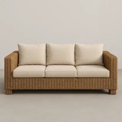 Puutarhasohvat Kolmen Istuttava Sohva Polyrottinki Beige Pehmusteet 200cm