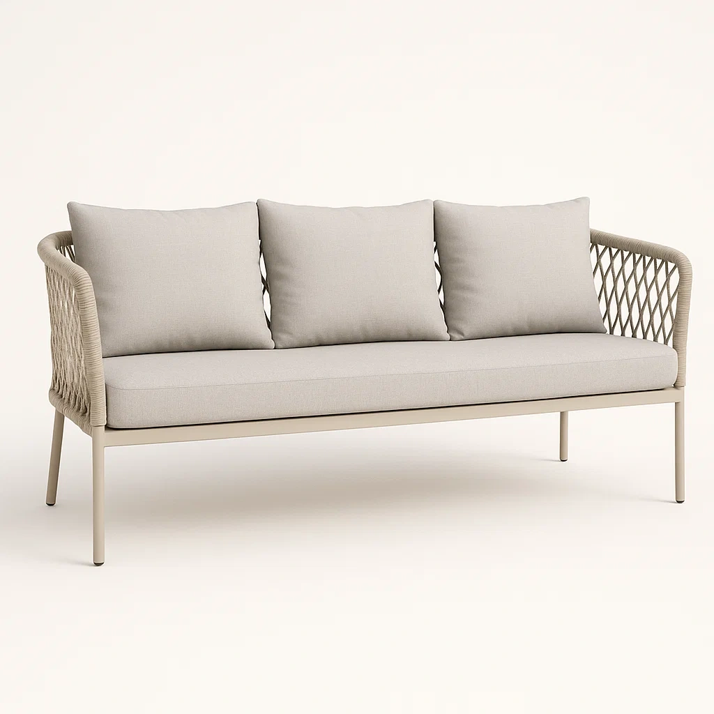 Puutarhasohvat Kolmen Istuttava Ulkokalustesohva Alumiinirungolla Beige