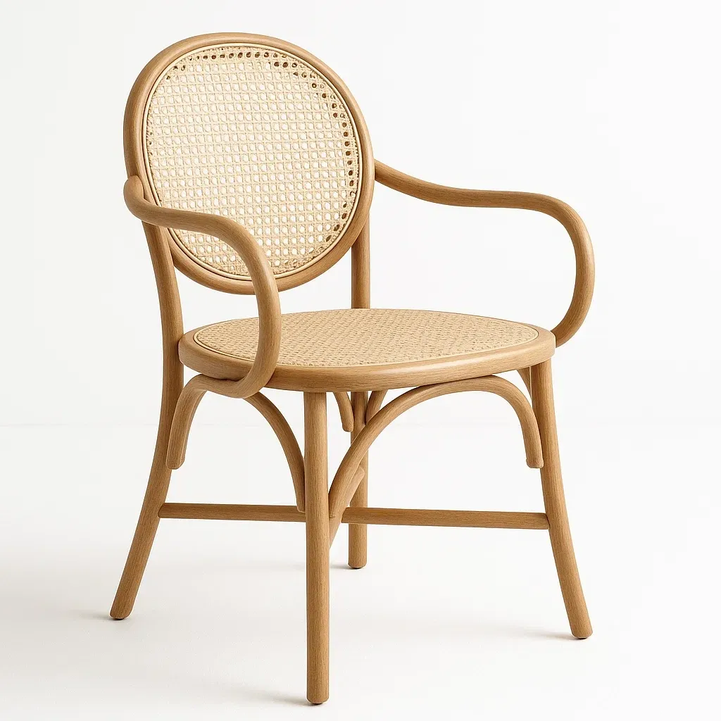 Puutarhatuoli käsinojilla Rottinki- ja Pyökkinen Tuoli Pyöreä Selkänoja Vaalea Puu