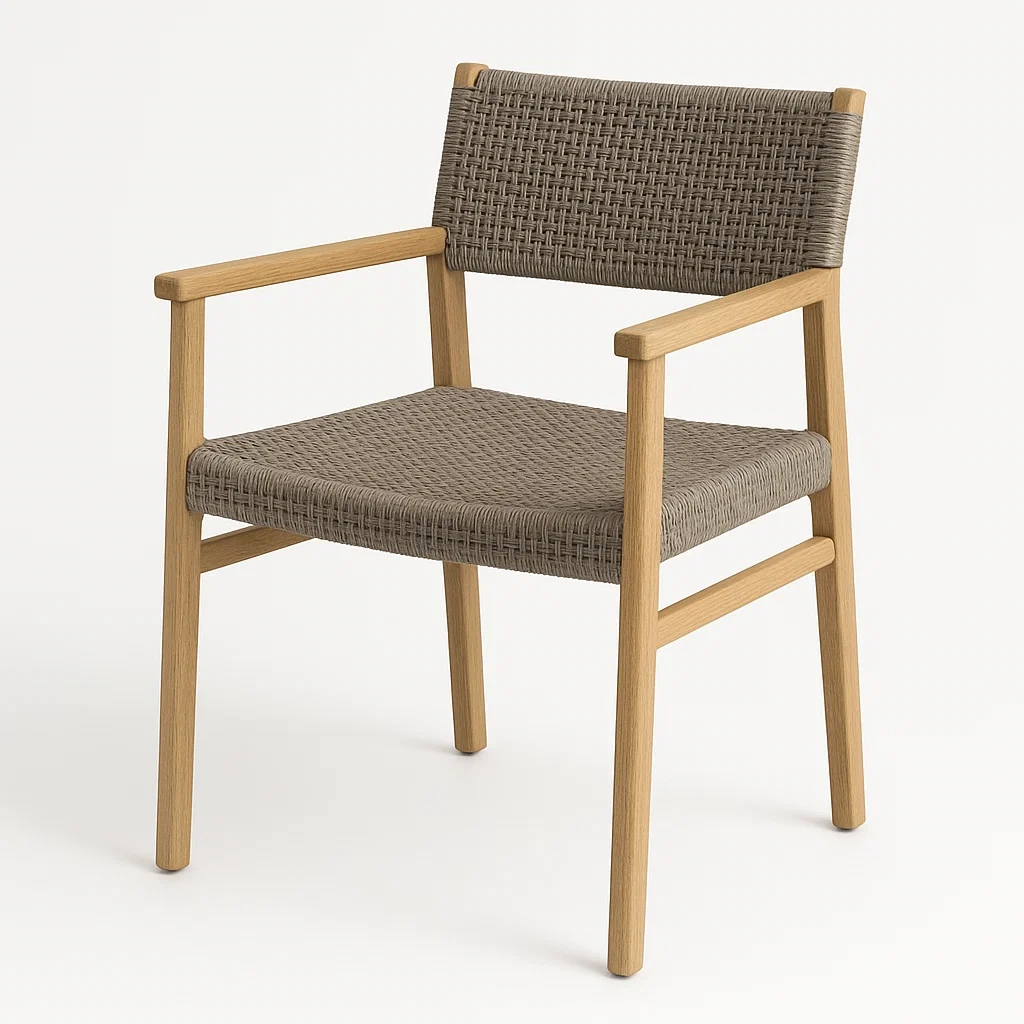 Puutarhatuoli käsinojilla PE-Rottinkiistuimella ja Tammirungolla