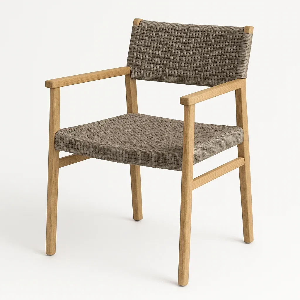 Puutarhatuoli käsinojilla PE-Rottinkiistuimella ja Tammirungolla