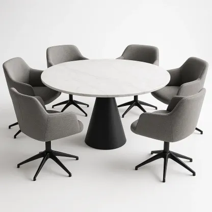 Ruokailuryhmä Pyöreä Marmorinen Pöytälevy 120 cm 6 Harmaat Kangastuolit