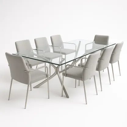 Ruokailuryhmä Lasipöytä 8 Tuolia Harmaa Teräs