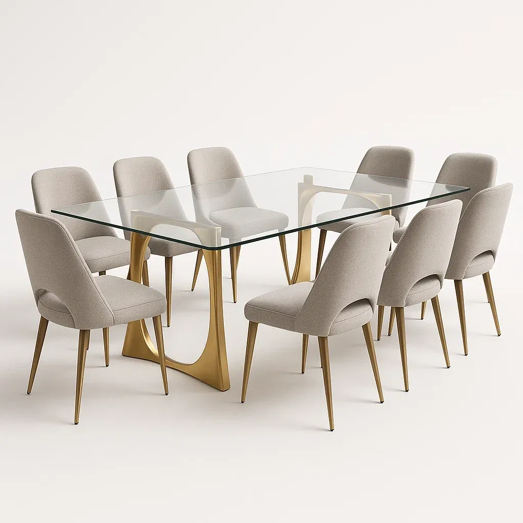 Ruokailuryhmä 9 Tuolia Lasipöytä Kulta/Metalli/Polyesteri 180x90x75 cm