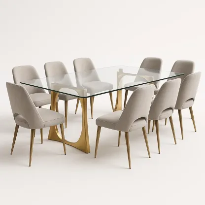 Ruokailuryhmä 9 Tuolia Lasipöytä Kulta/Metalli/Polyesteri 180x90x75 cm