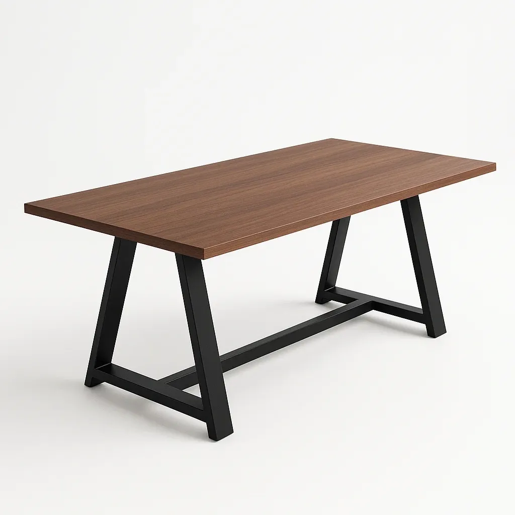 Ruokapöytä Pähkinä/Musta MDF Teräs Pöytälevy Metallijaloilla 180x90x75 cm