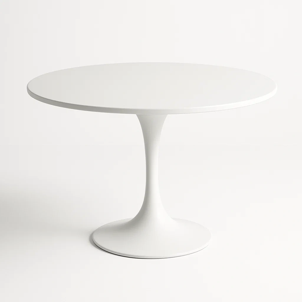 Ruokapöytä Pyöreä Valkoinen MDF Pöytälevy ja Teräsjalka 100 cm