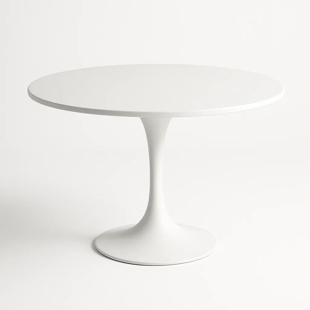 Ruokapöytä Pyöreä Valkoinen MDF Pöytälevy ja Teräsjalka 100 cm