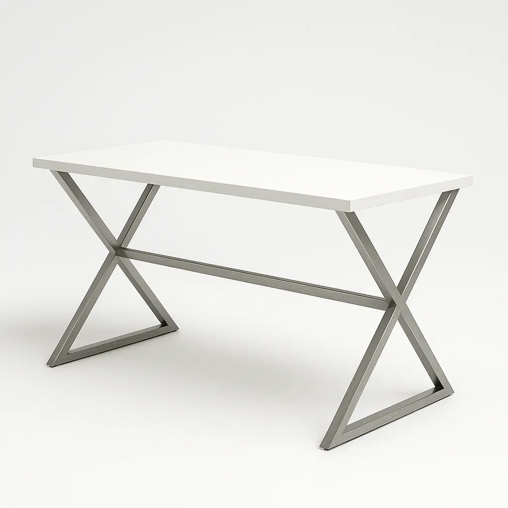 Ruokapöytä Valkoinen Metallijaloilla MDF Suorakulmainen 120cm x 60cm x 75cm