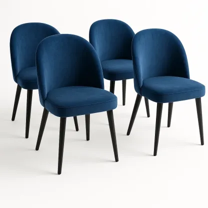 Tuolisetit 4-osainen Ruokapöydän Tuolisetti Sininen Sametti Puujalat