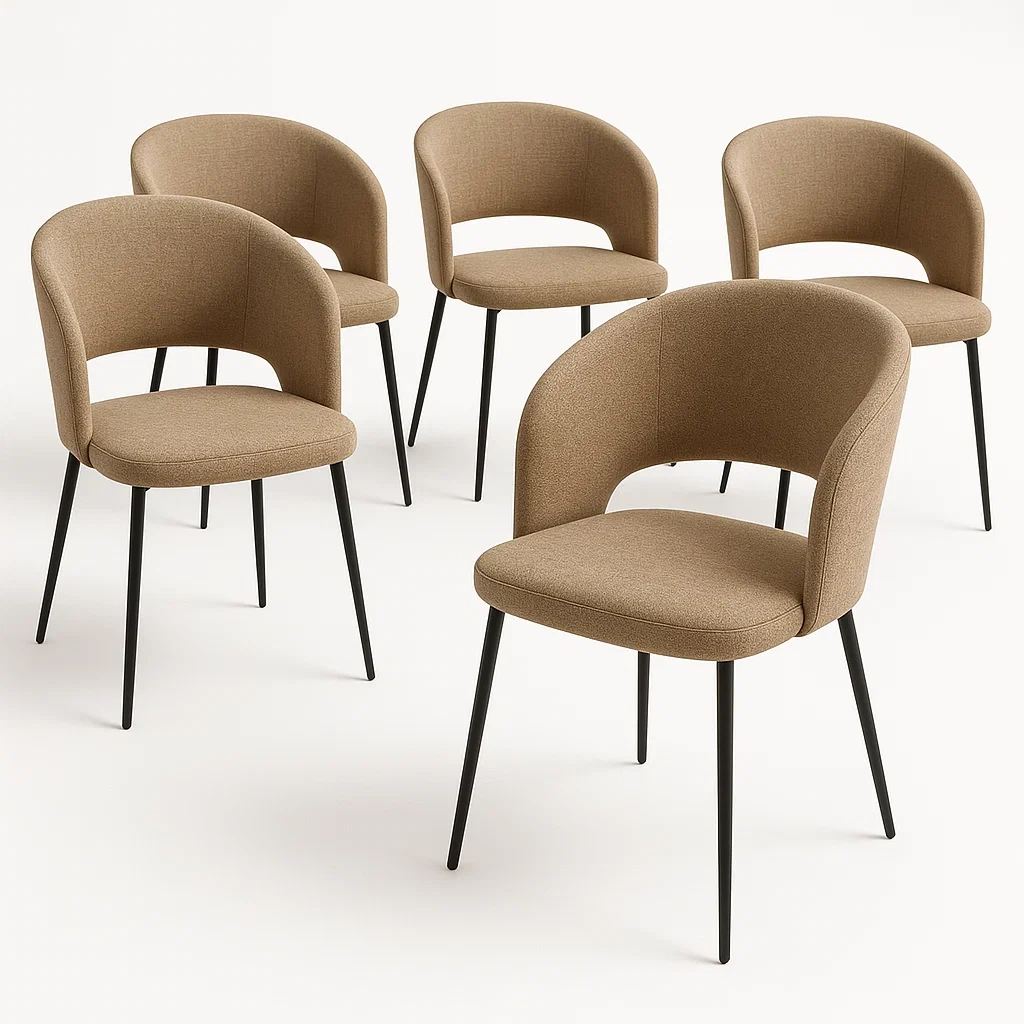 Tuolisetit 5 kpl Ruskea Ruokatuolit Kaarevalla Selkätuella Kangas Teräsjaloilla