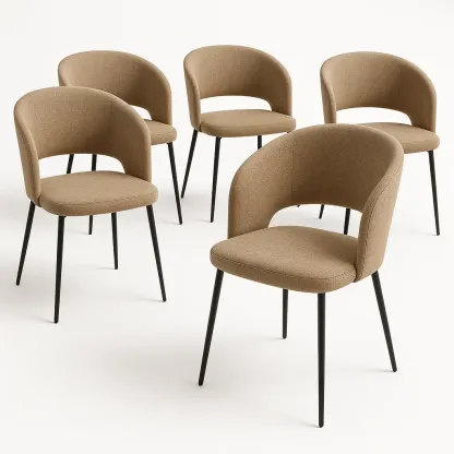 Tuolisetit 5 kpl Ruskea Ruokatuolit Kaarevalla Selkätuella Kangas Teräsjaloilla